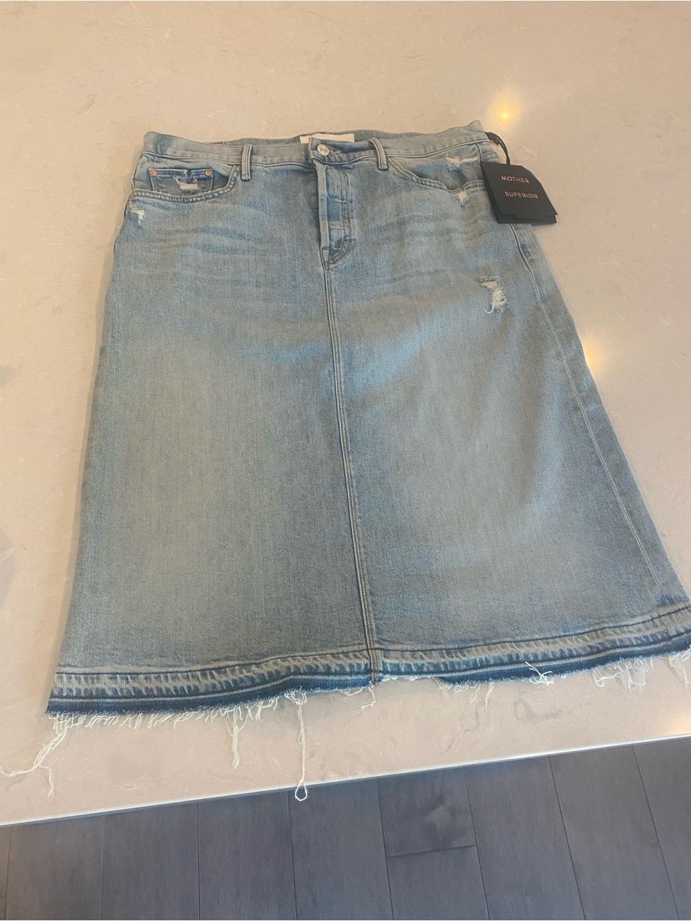 MOTHER Vagabond Midi Denim Skirt Size 32 Vacation Temptation NWT